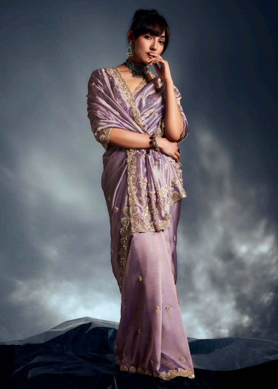 Lavender Pure Fancy Saree with Hand Worked Border