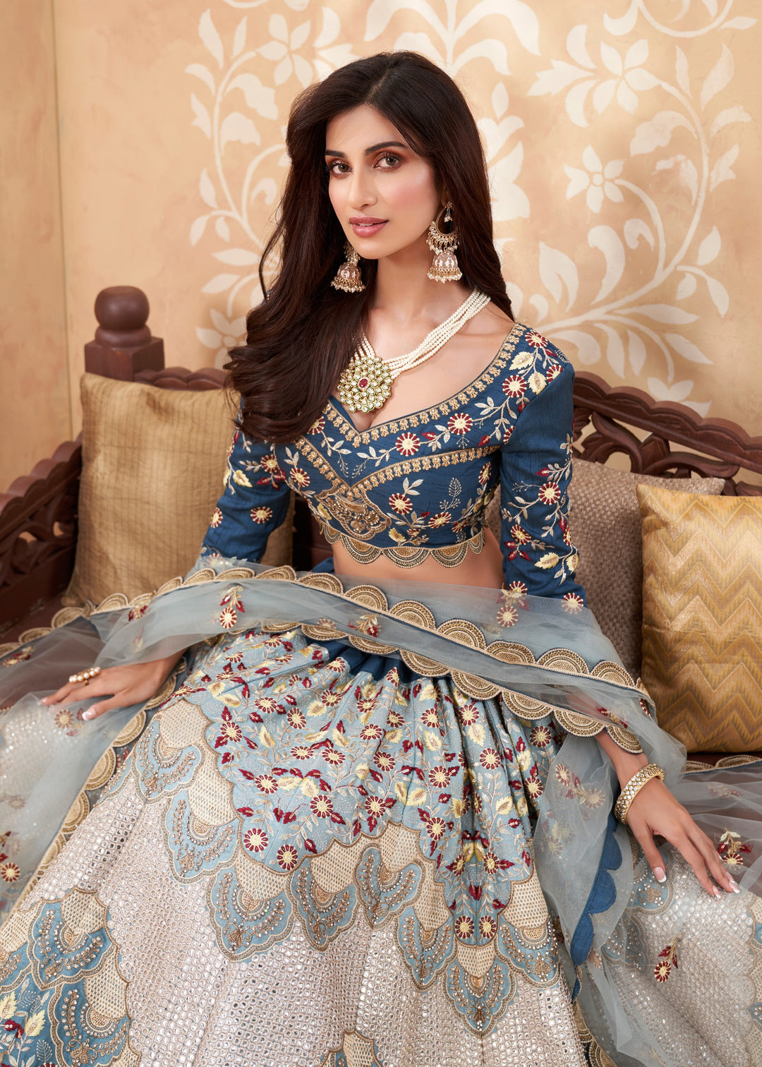 Shades of Blue Silk Lehenga Choli WIth Beautiful Thread & Sequins Embroidery Work : Top Pick