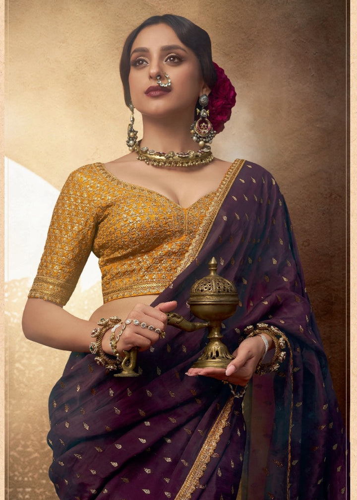 Burgandi Pure Viscous Crepe based fabric with Hand dying & Butti weaving Saree