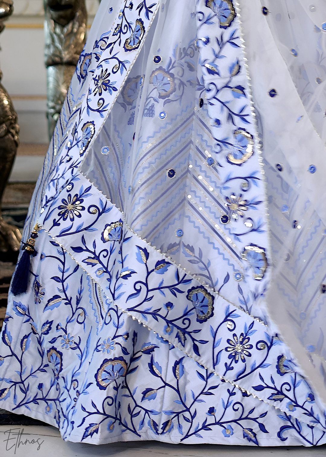 Ice Blue Satin Silk Lehenga Choli