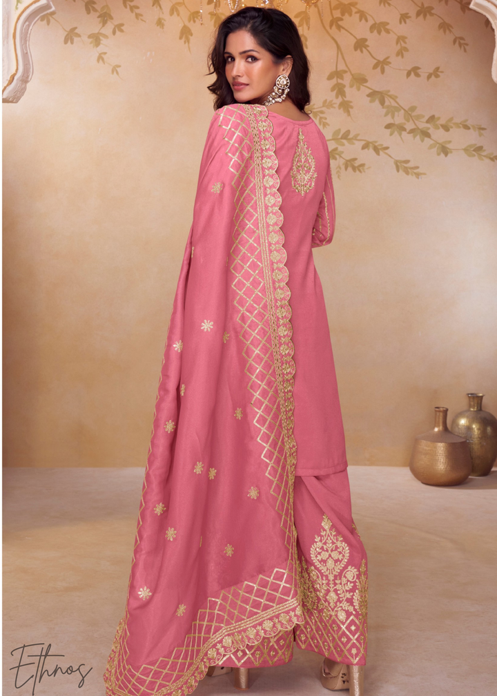 Soft Gulabi Pink Silk Palazzo Suit