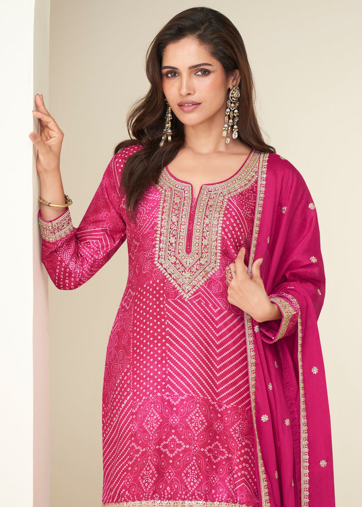 Deep Pink Chinon Silk Sharara Suit