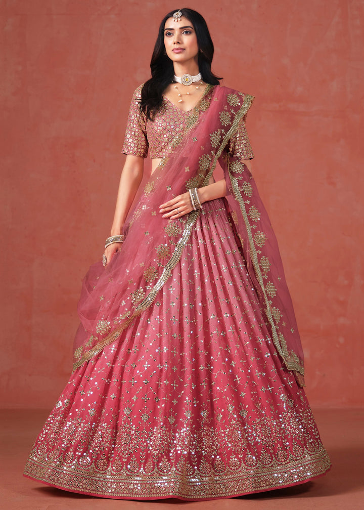 Peach Sequins Zari Embroidered Work Georgette Lehenga