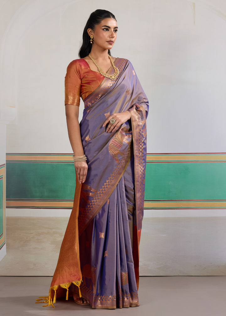Lavender purple Pure Silk Saree