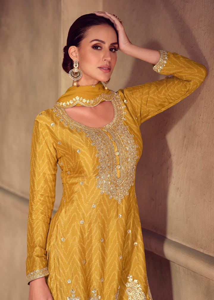 Mustard Yellow Chinon Digital Print Salwar Suit