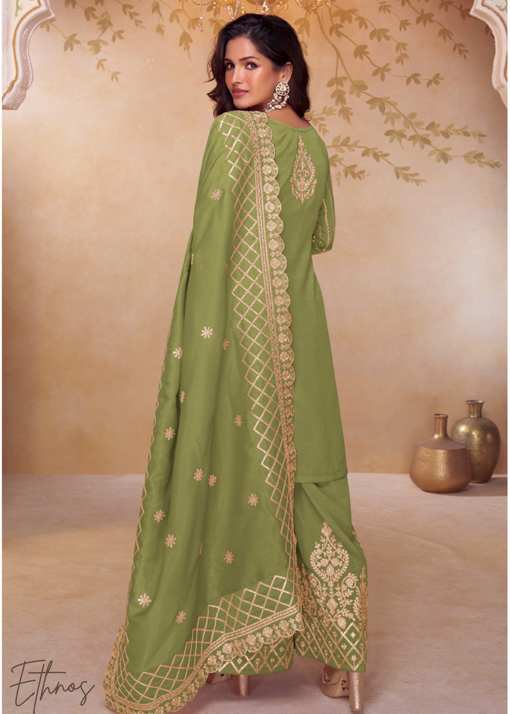 Mehendi Green Silk Palazzo Suit