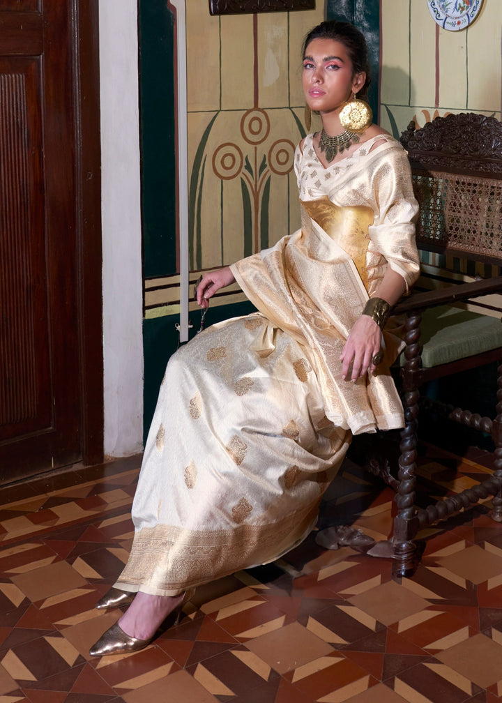 Cream Two Tone Handloom Weaving Silk Saree