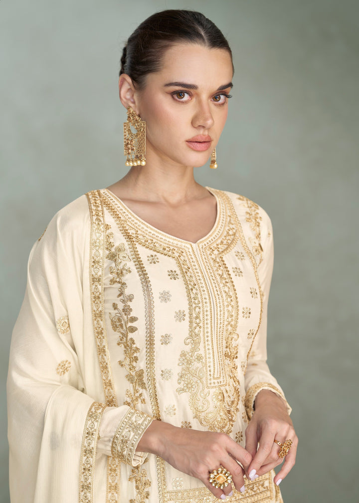 Off White Premium Chinon Silk Salwar Suit : Top Pick