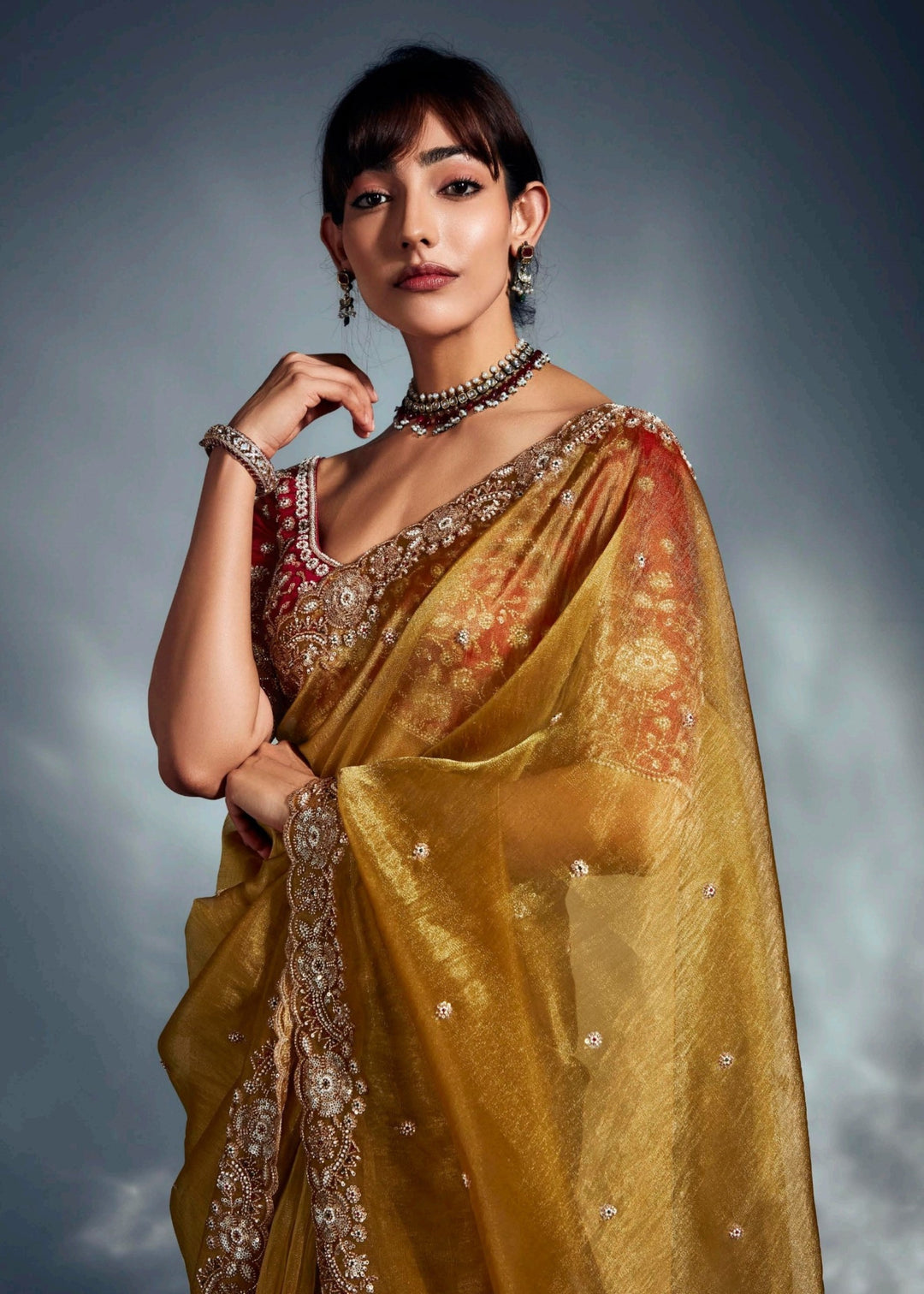 Goldenrod Pure Fancy Saree with Hand Worked Border