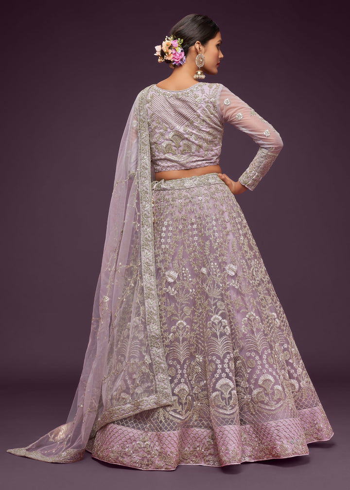 Dusky Orchid Soft Net Lehenga with Thread, Zari, Badla and Glitter Dori Embroidery Work