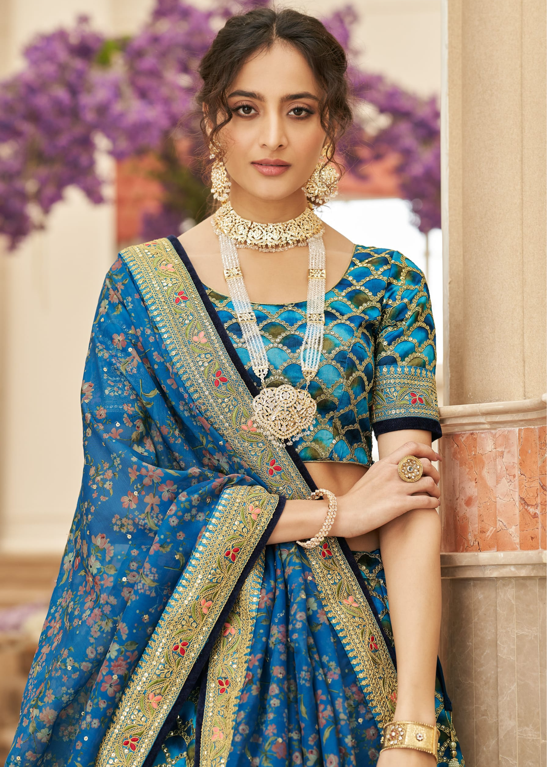 Shades Of Blue Art Silk Lehenga Choli with Thread, Zari,Dori & Sequins work