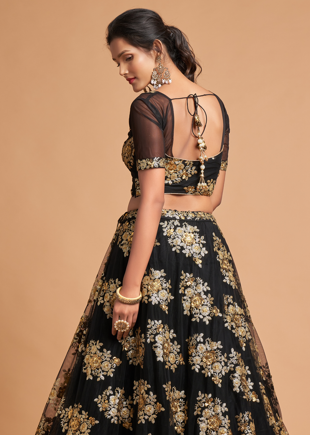 Onyx Black Designer Soft Net Lehenga Choli with Zari & Sequins work