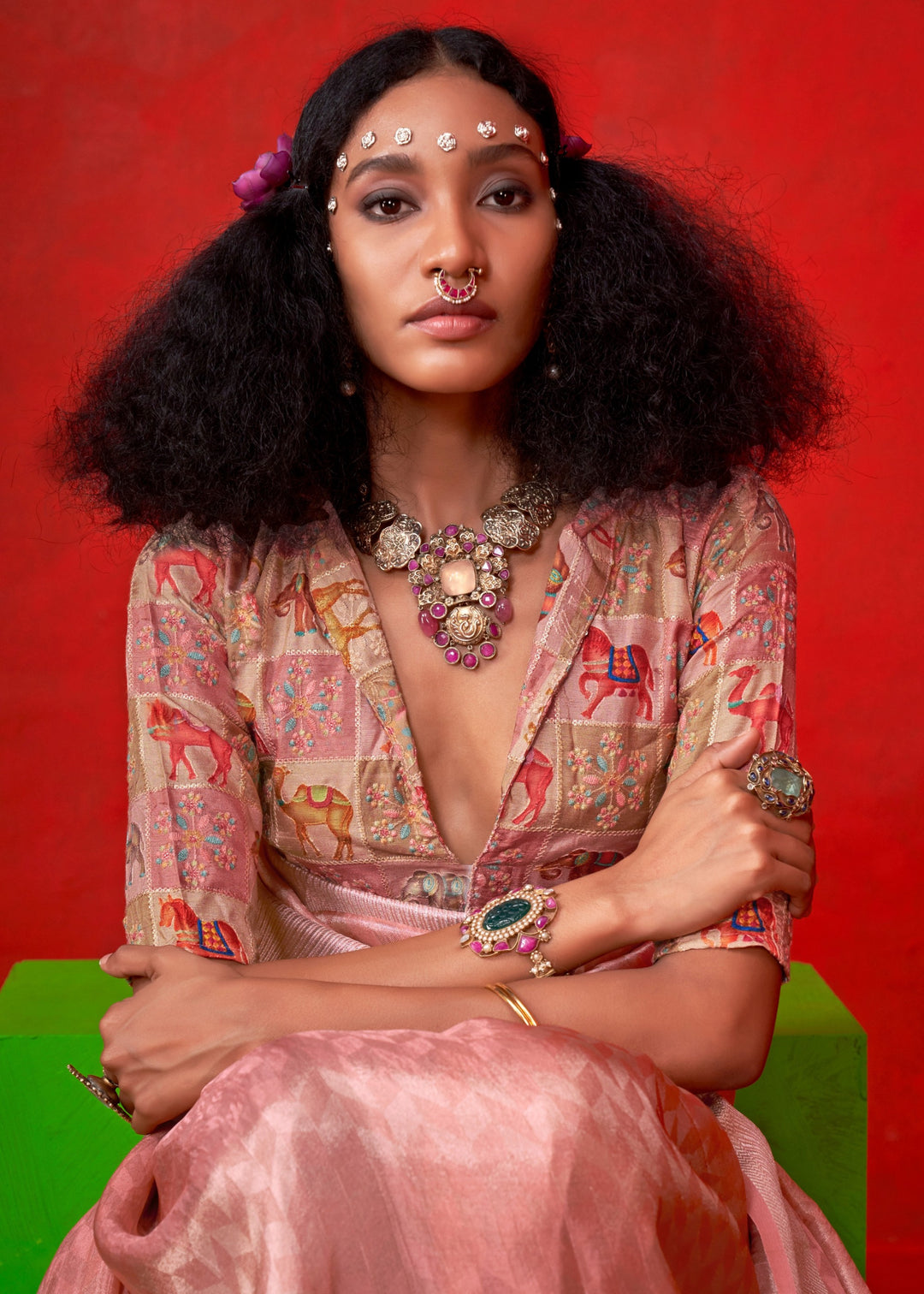 Coral Pink Viscose Zari Tissue Silk Saree