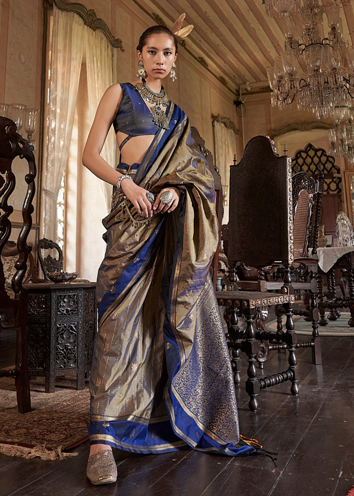 Copper Tussar Silk Handloom Weaving Saree