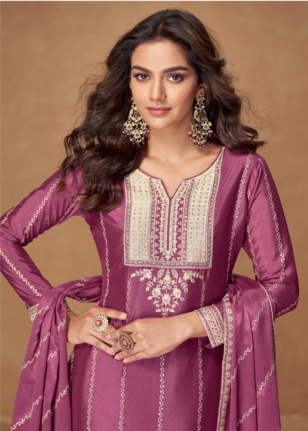 Purple Premium Chinnon Silk Salwar Suit