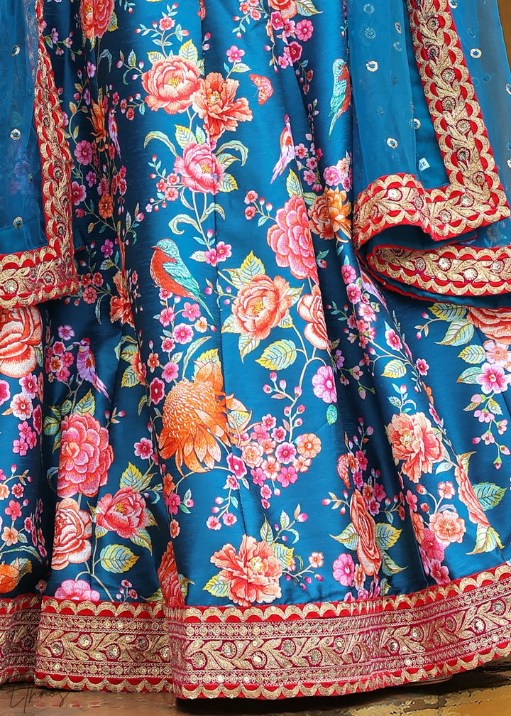 Azure Blue Silk Lehenga With Dupatta