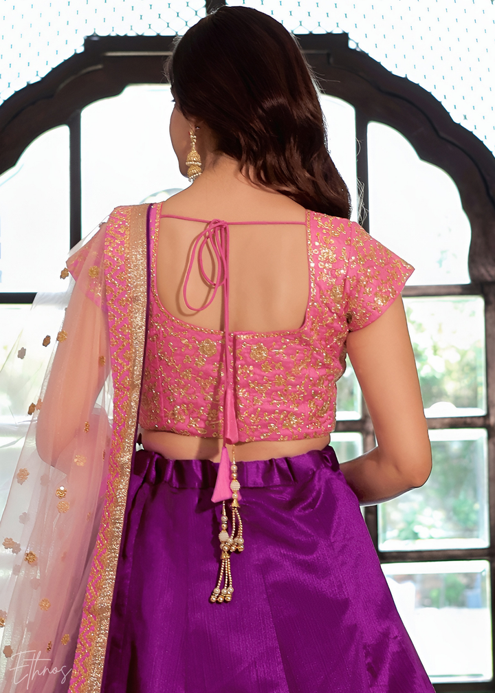 Pink and Purple Silk Lehenga Choli