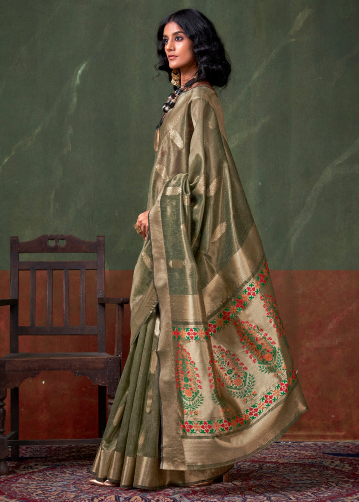 Verdun Green Paithani Tissue Silk Saree With Zari Work