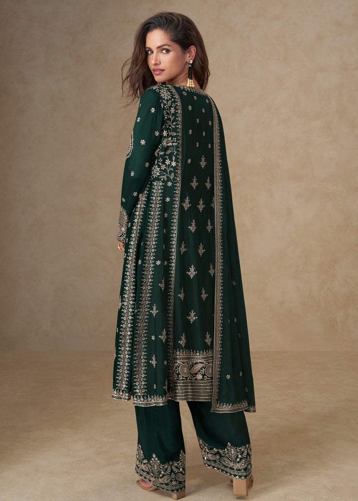 Castleton Green Chinon Silk Suit With Embroidery Work