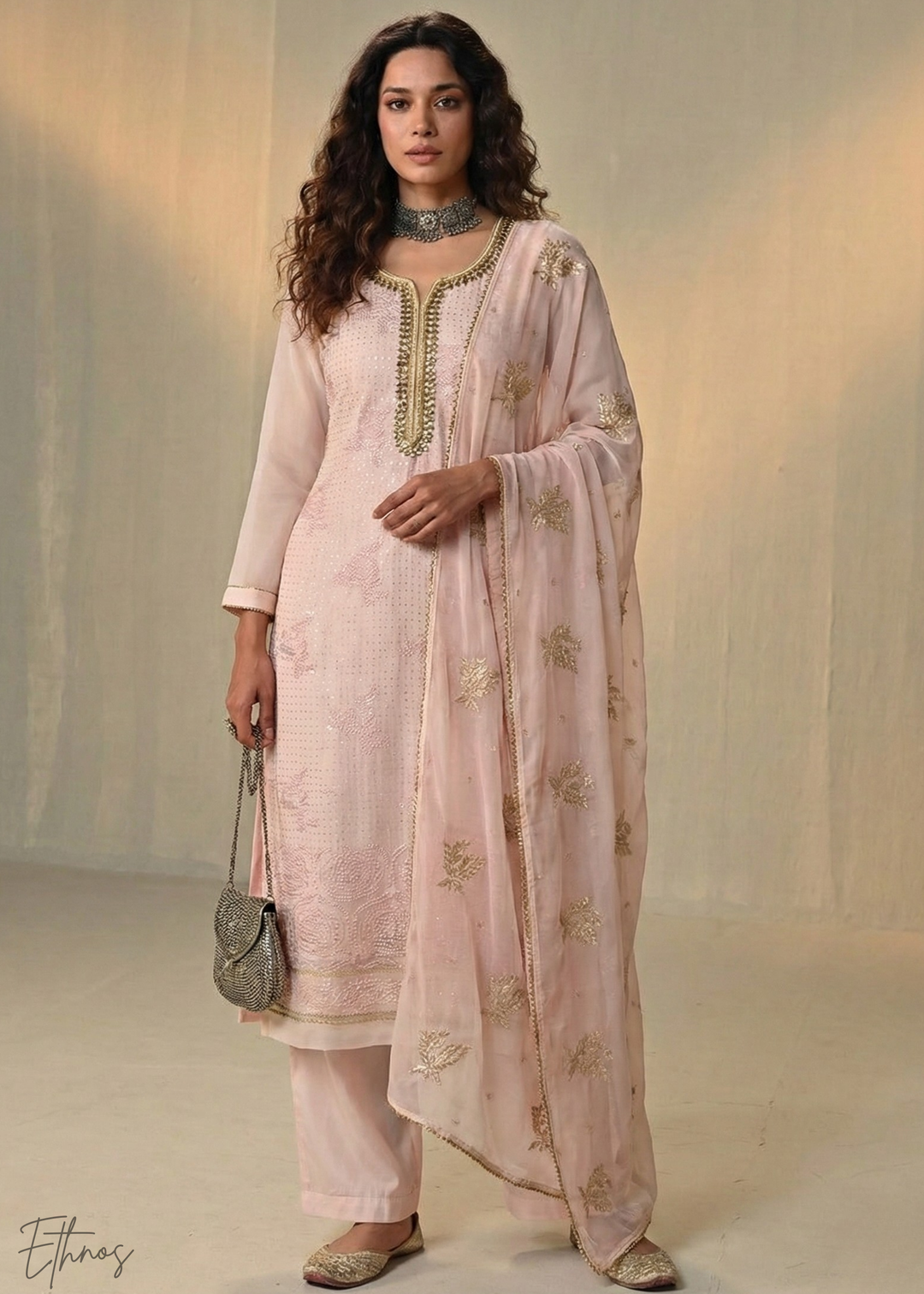 Peach Pink Georgette Pant Suit