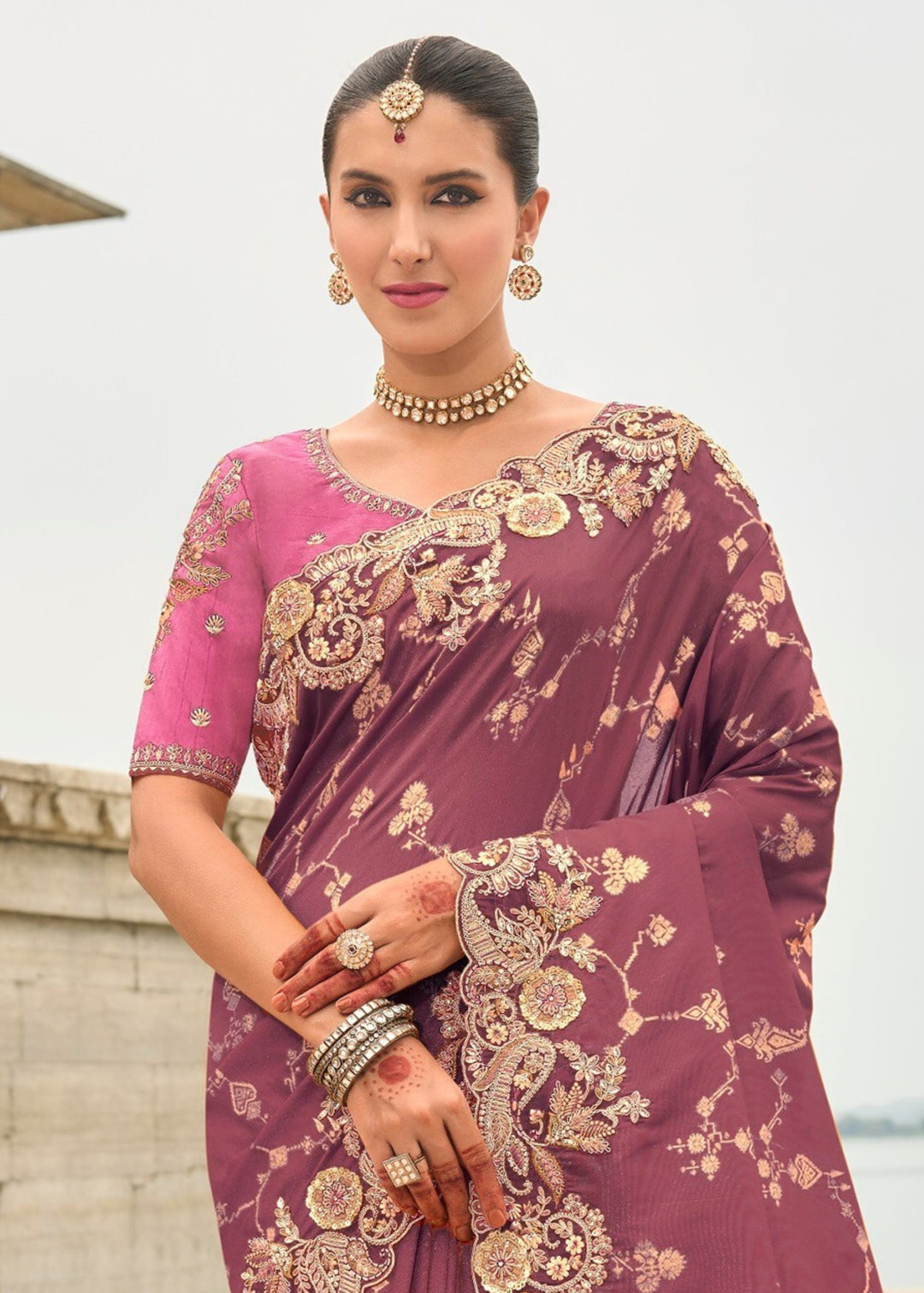 Mulberry Silk Saree With Embroidery Cut and Butti Work