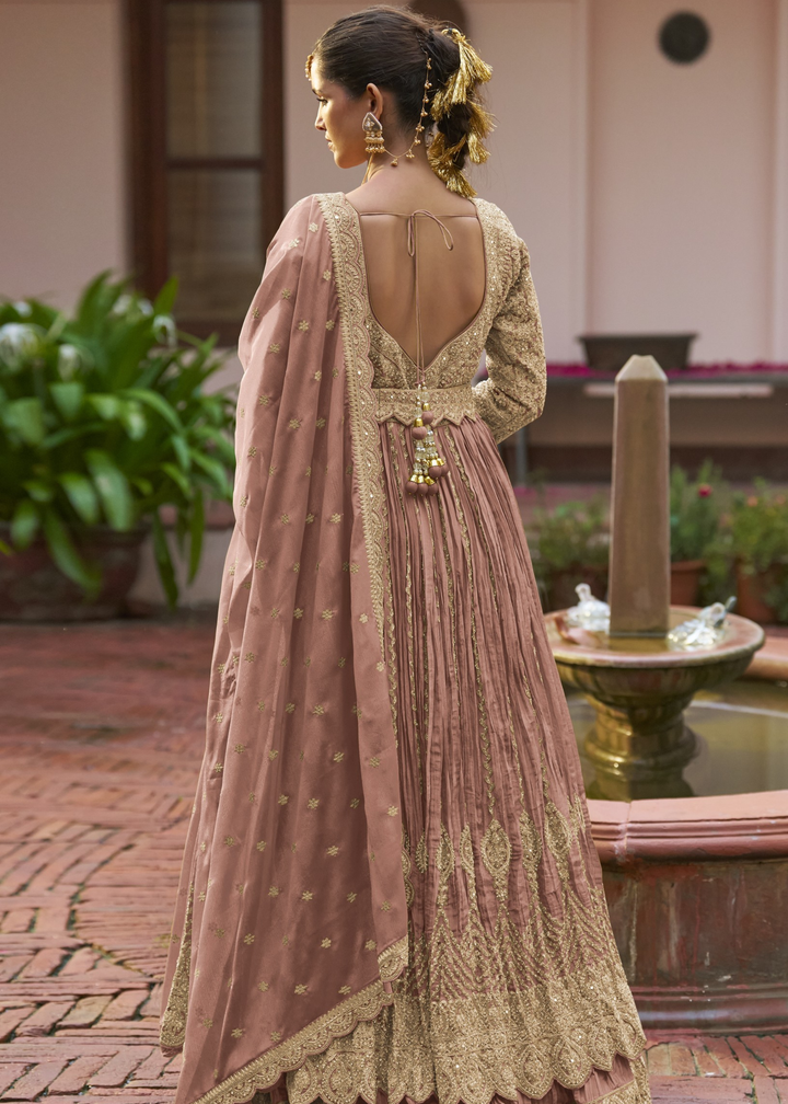Muted Mauve Pink Chinon Salwar Suit
