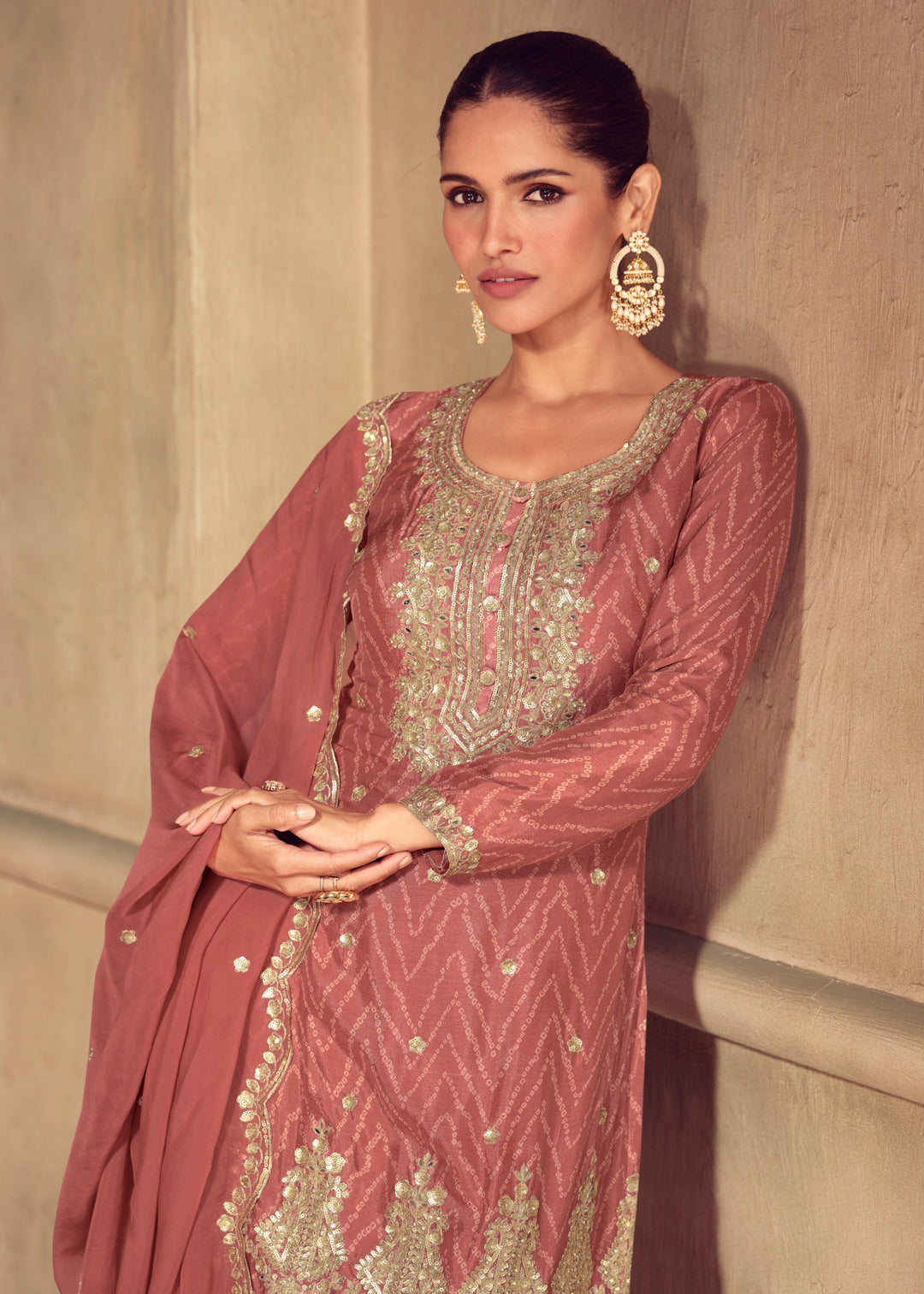 Dusty Pink Chinon Digital Print Salwar Suit