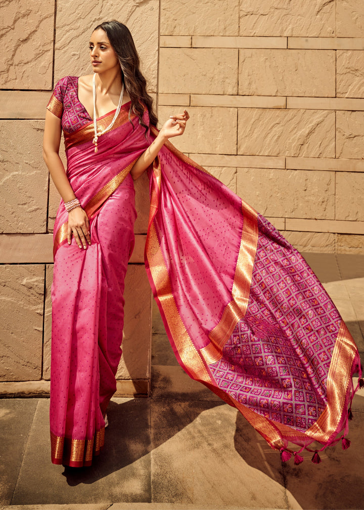 Pink Handloom Weaving Silk Saree