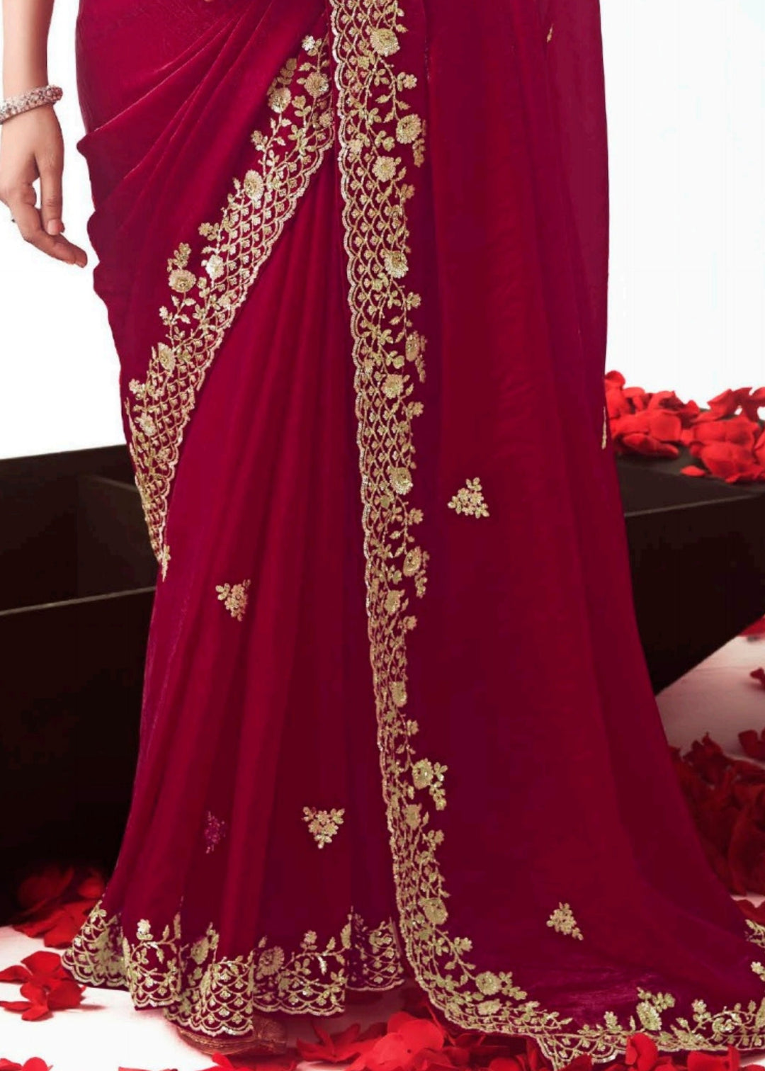 Maroon Red Fancy Fabric Silk Saree With Hand Embroidered Work And Cut Work Border