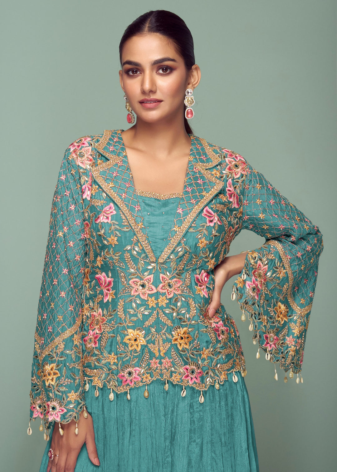 Turquoise Chinon Top with Skirt