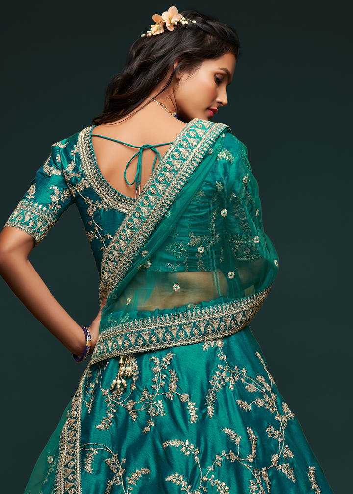 Teal Green Silk Lehenga Choli with Thread,Zari,Dori & Sequins work