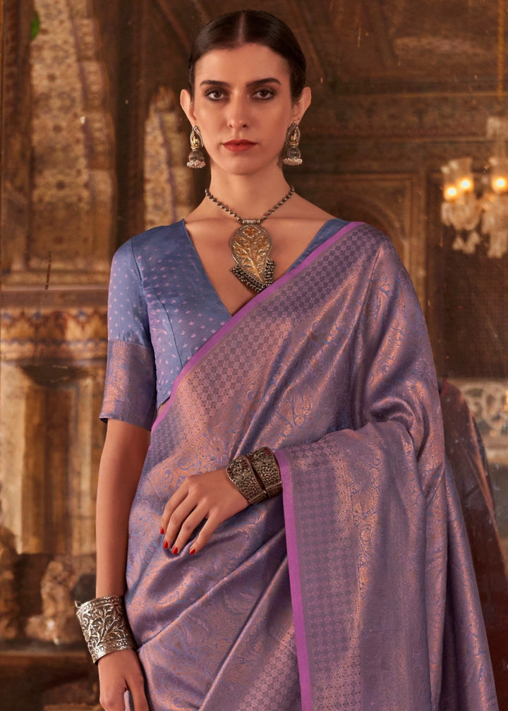 Violet Purple Handloom Weaving Silk Saree