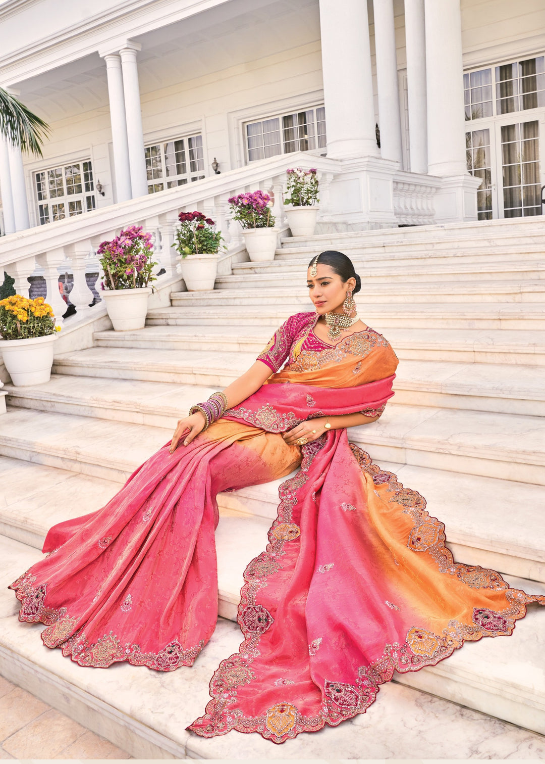 Orange - Rani Natural Crape Jaquard Saree With Jari Work