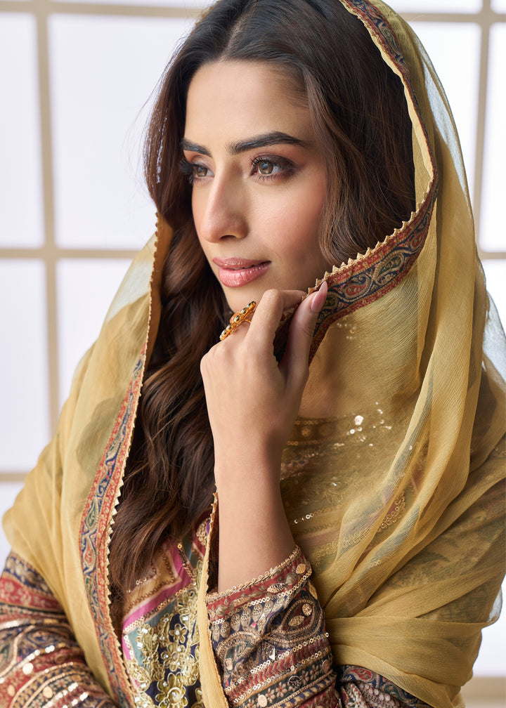 Warm Mustard Pure Viscose Natural Crepe Silk Salwar Suit