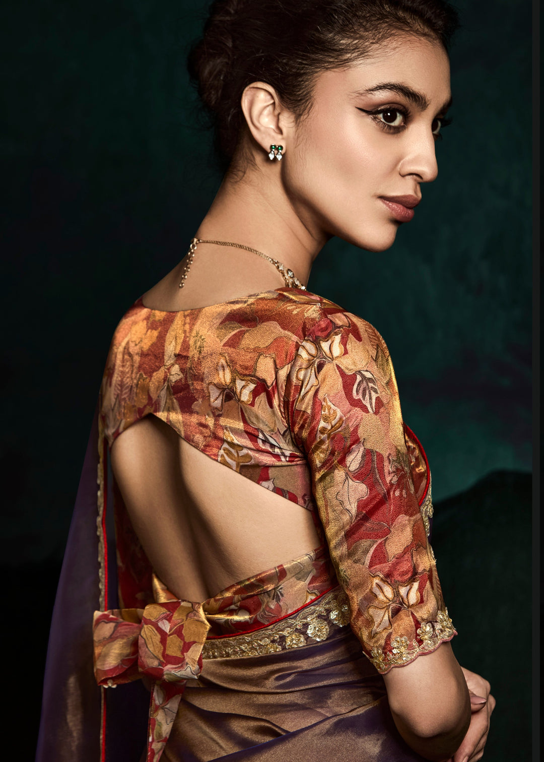 Mocha Brown Silk Saree With Sequins