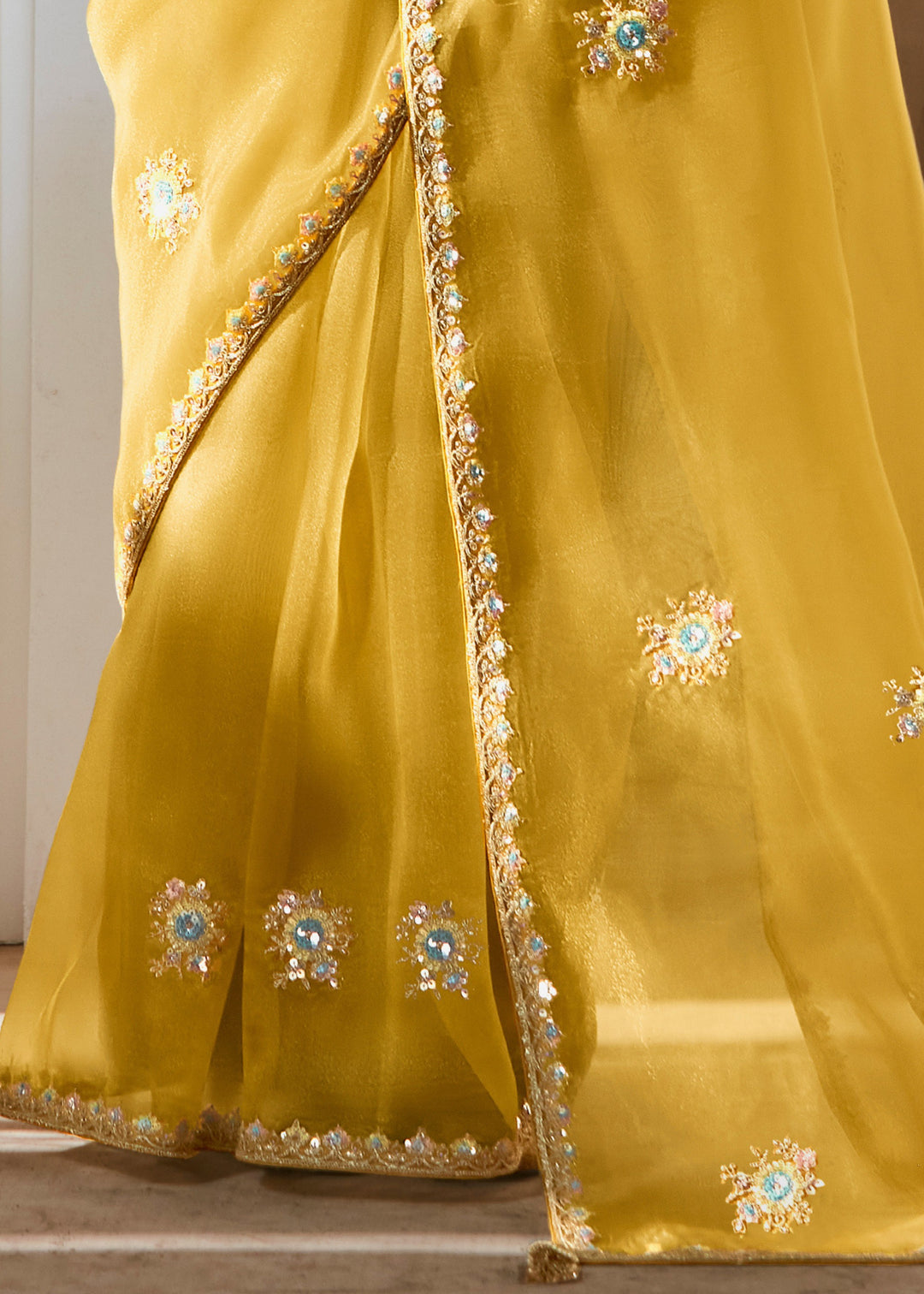 Canary Yellow Fancy Silk Saree With Printed Blouse