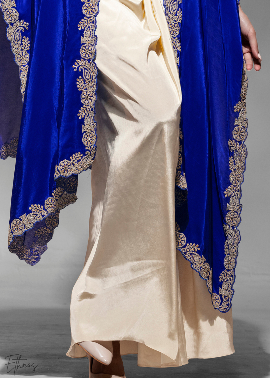 Blue Crepe Silk Skirt With Shrug