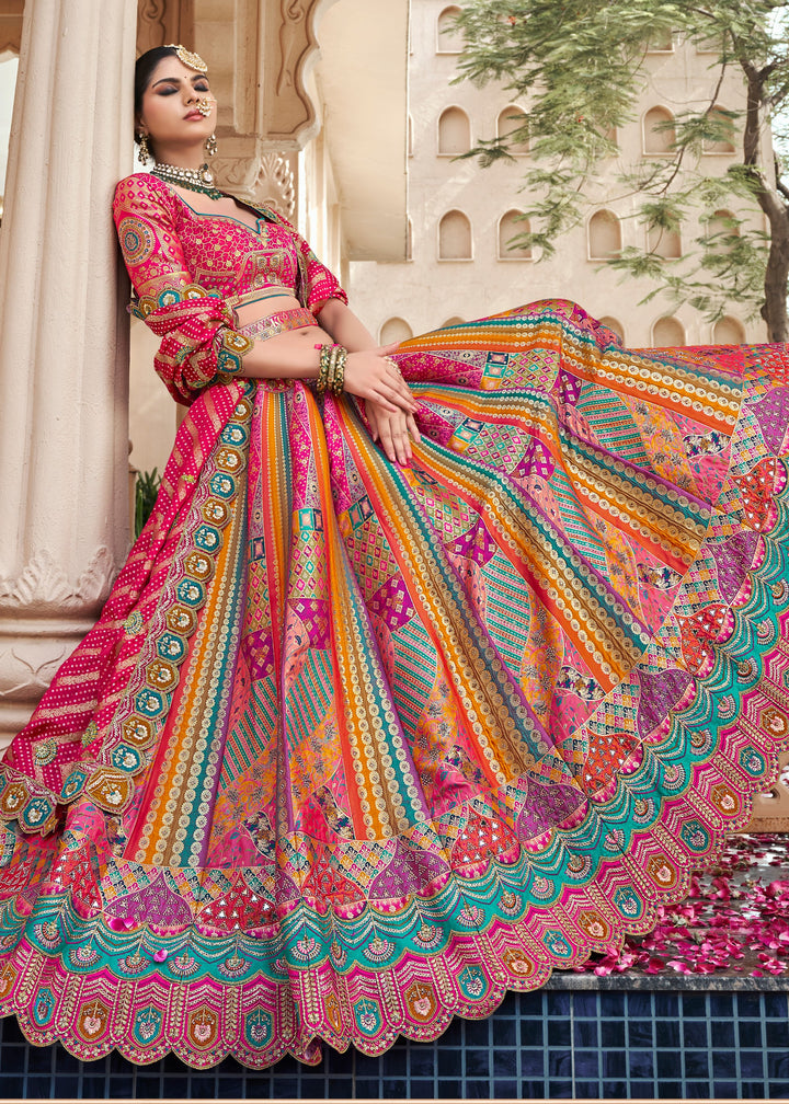 Pink Banarasi Silk Lehenga with Zarkan & Cutwork