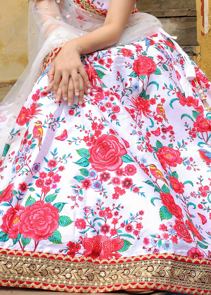 Cloud White Silk Lehenga With Dupatta