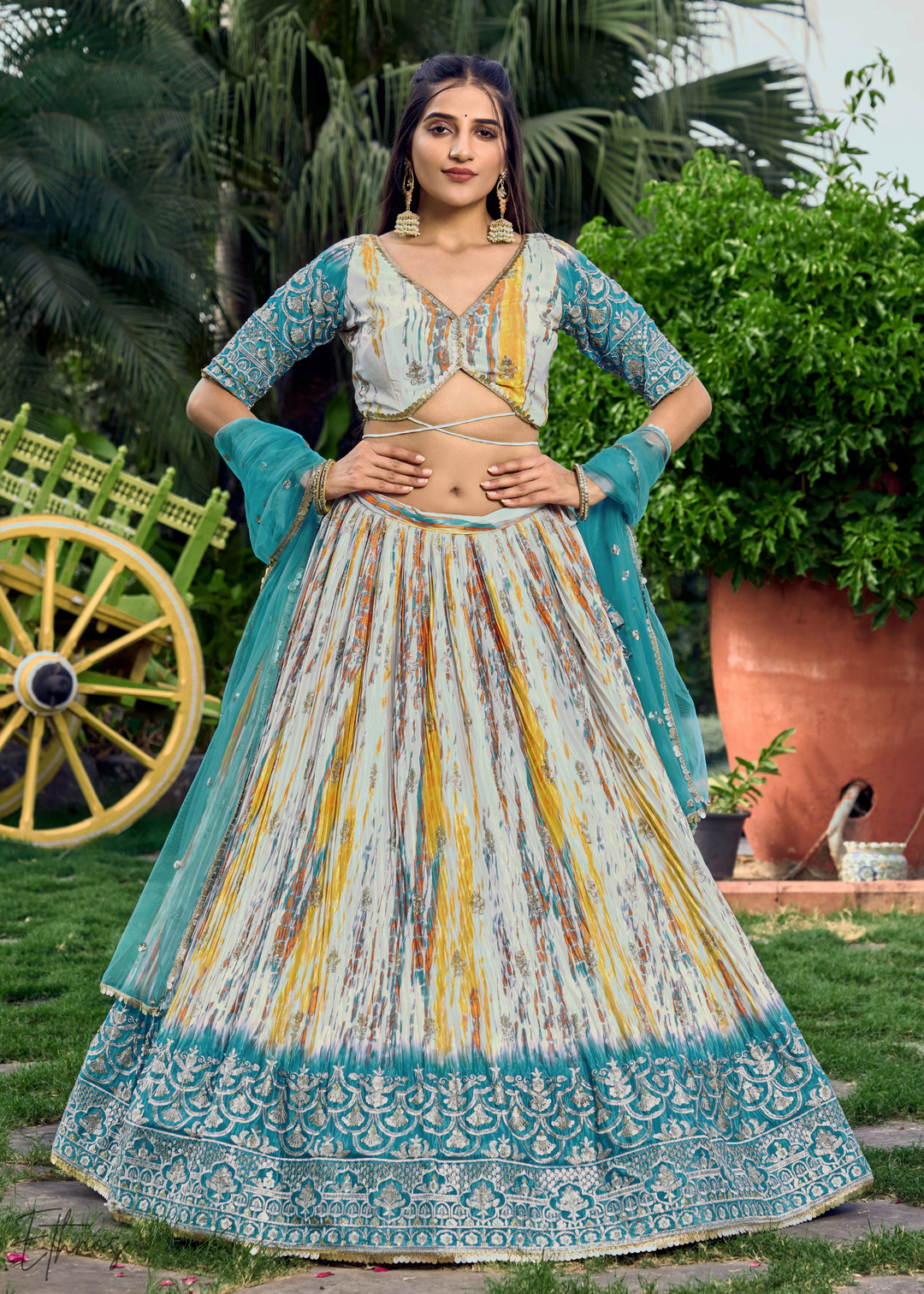 Maya Blue Chinon Silk Lehenga Choli