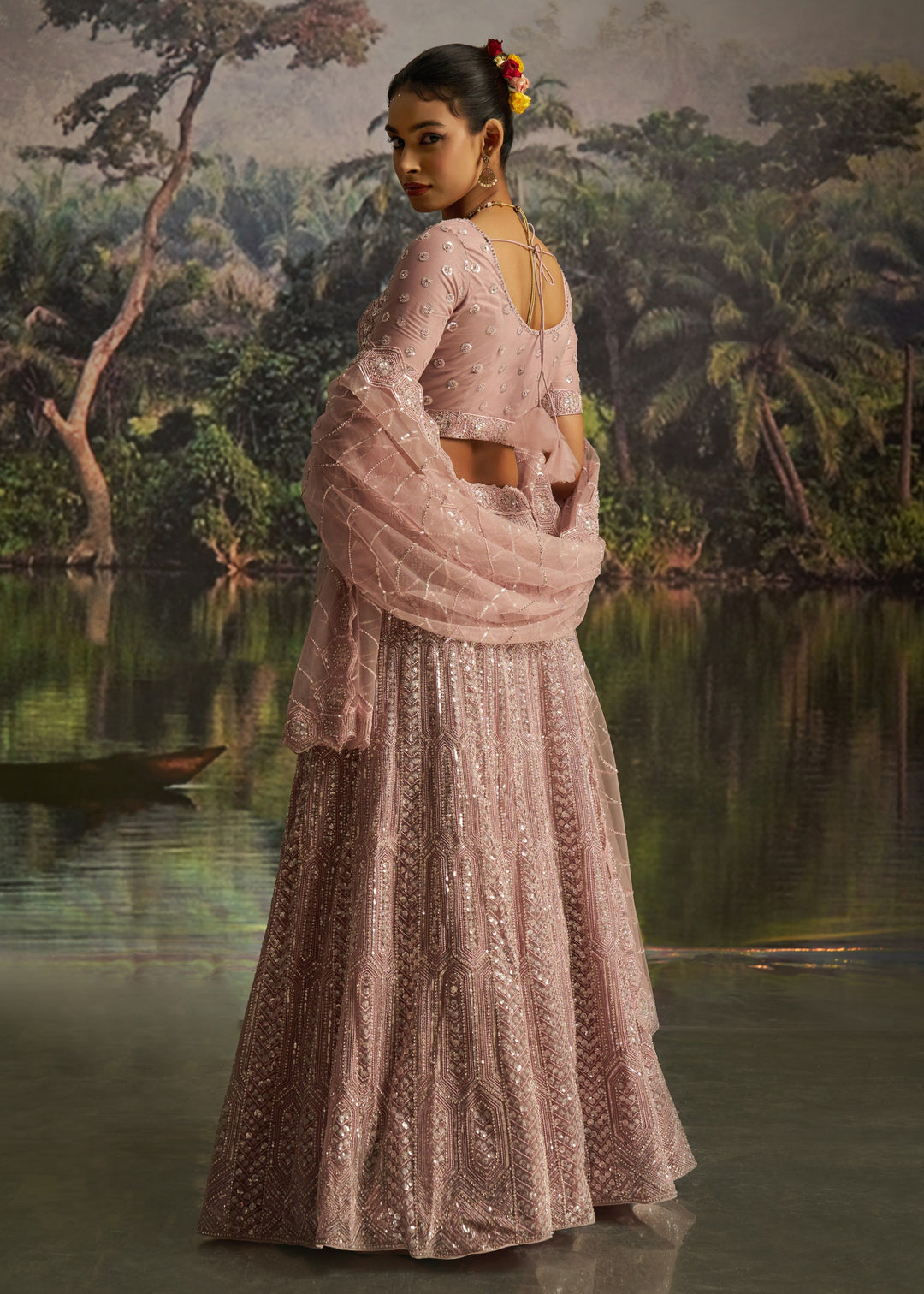 Soft Blush Pink Soft Net Lehenga With Embroidery