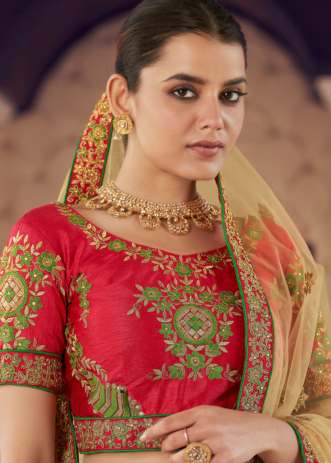 Emerald Green Silk Lehenga Choli with Thread & Zari work