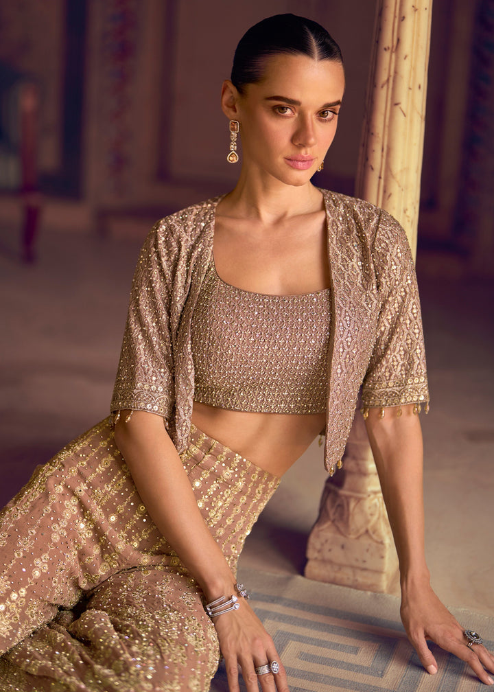 Beige-Gold Georgette Salwar Suit