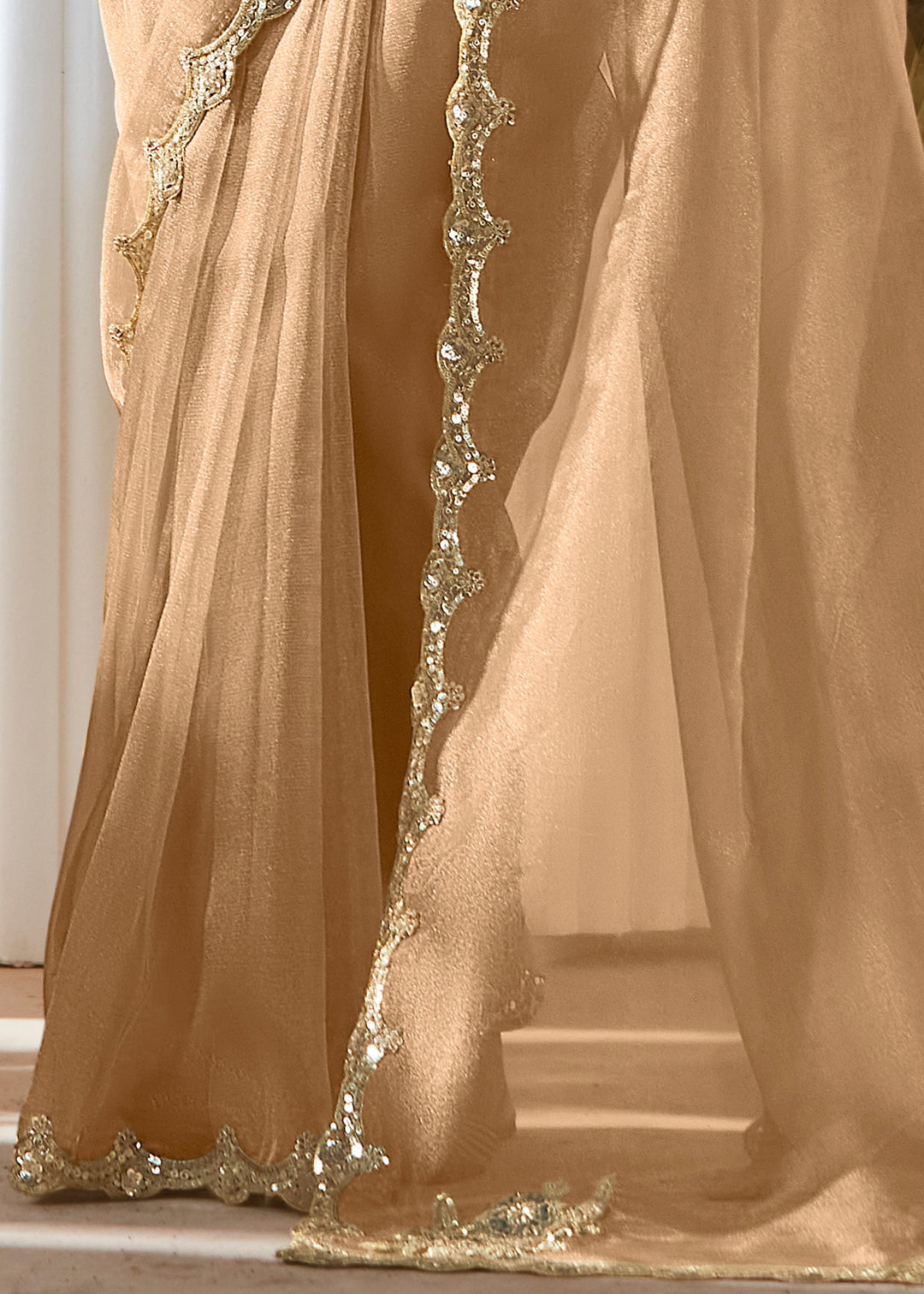 Wheat Brown Fancy Silk Saree With Printed Blouse