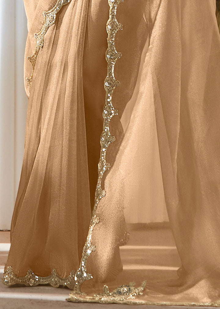 Wheat Brown Fancy Silk Saree With Printed Blouse