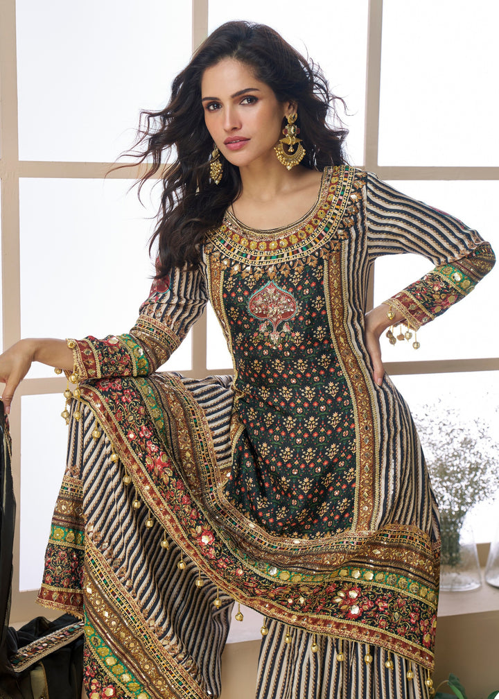 Deep Black Pure Viscose Natural Crepe Silk Salwar Suit