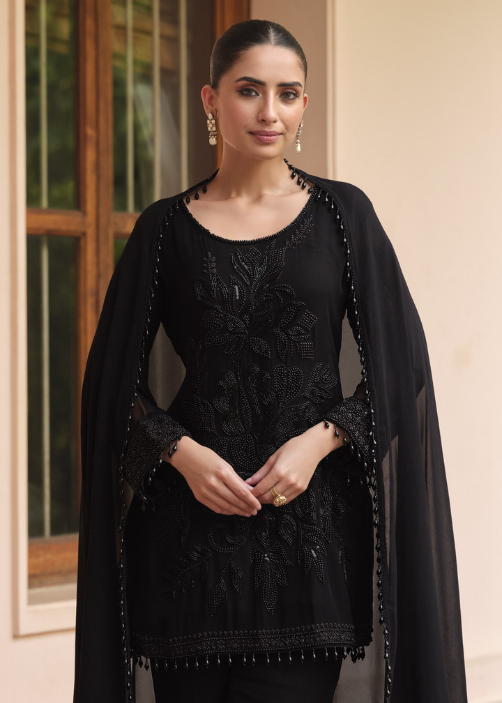 Jet Black Georgette Salwar Suit