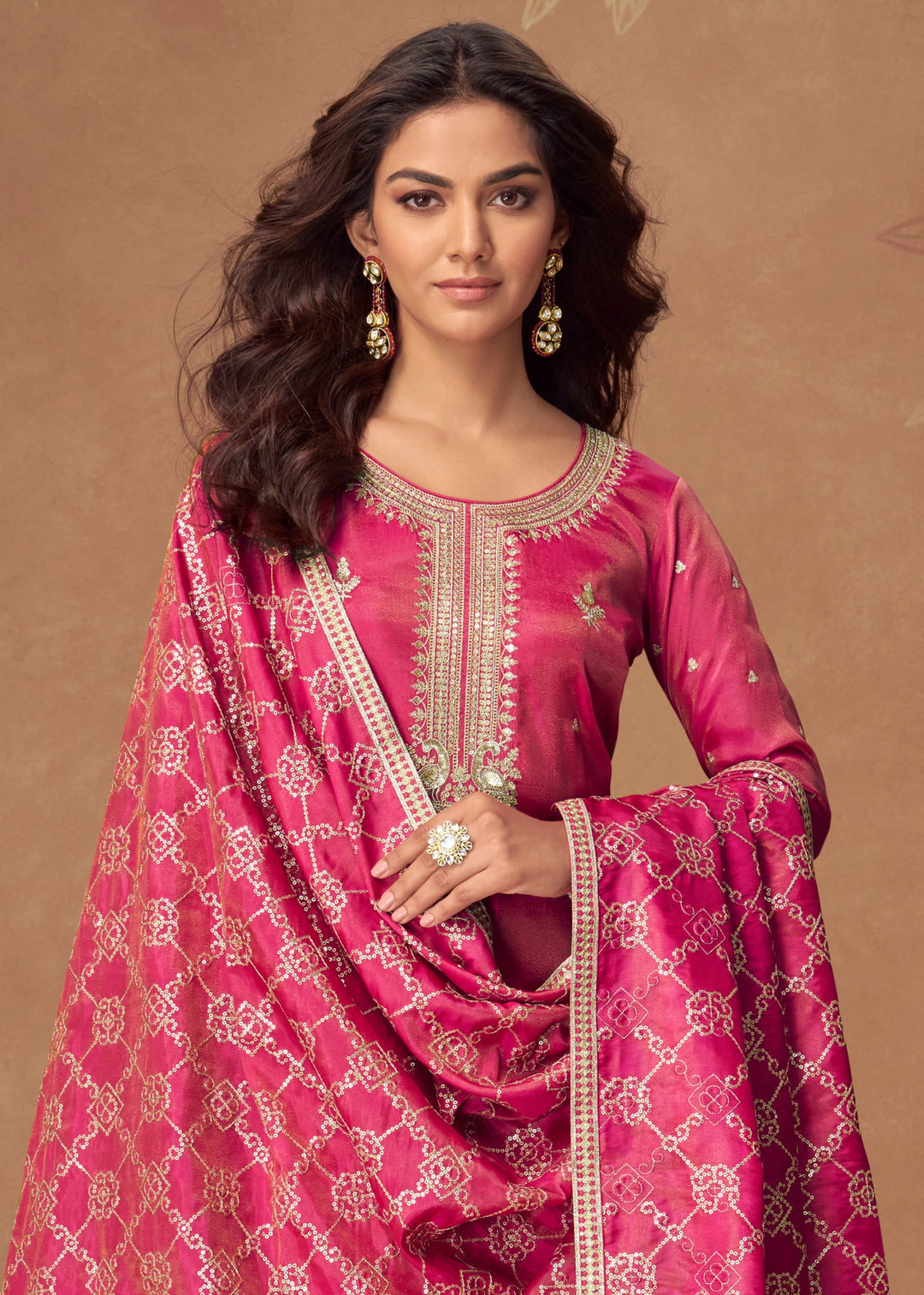 Bright Magenta Pink Silk Salwar Suit