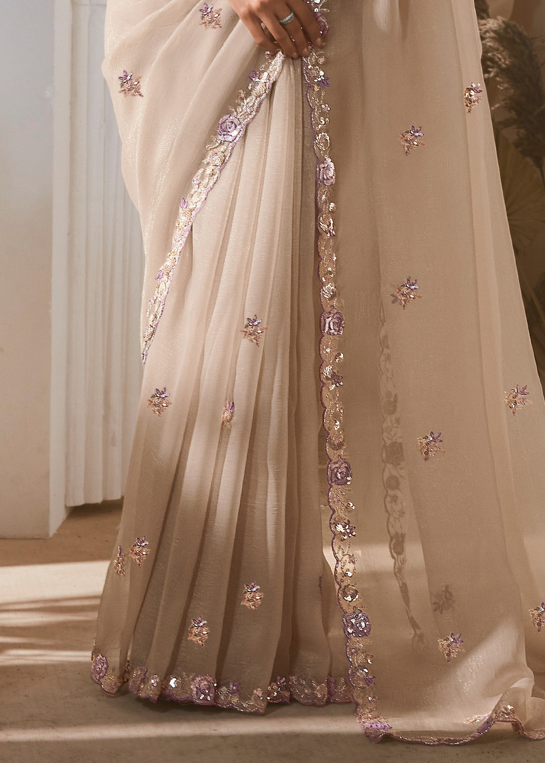 Trout Grey Fancy Silk Saree With Printed Blouse