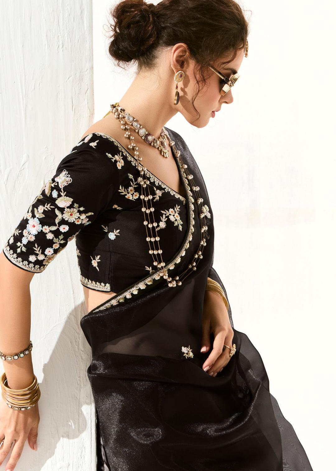 Coal Black Organza Tissue Silk Saree : Top Pick